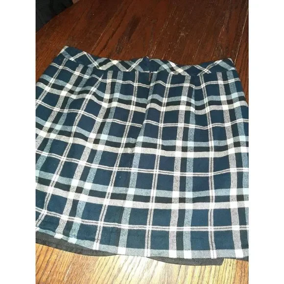 Size 18 Tommy Hilfiger Blue Off White Plaid Flannel Lined Mini Skirt - Picture 3 of 4